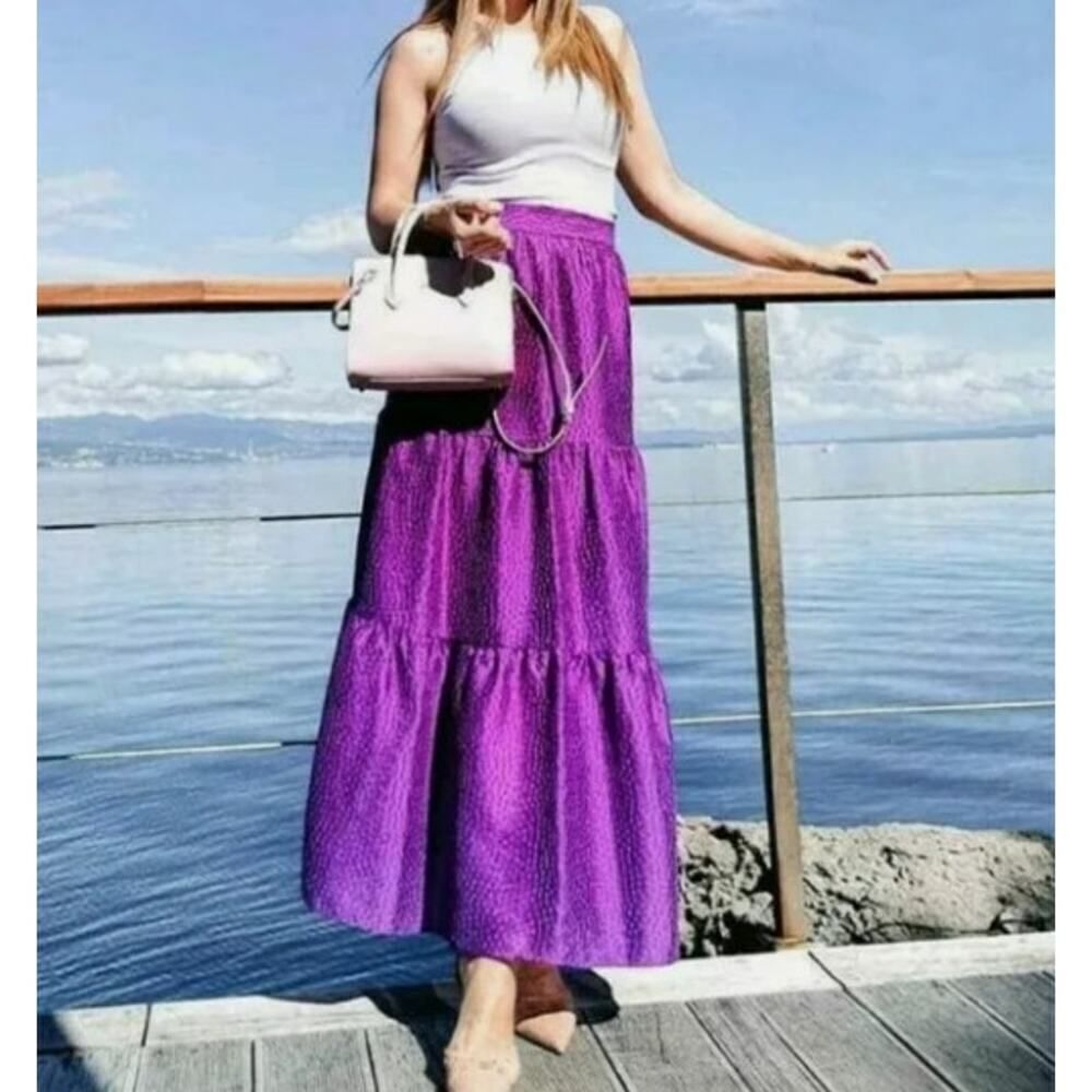 Zara Voluminous Purple Tiered Maxi Skirt Sz. XS